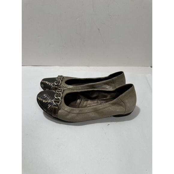 AGL Attilio Giusti Leombruni Cap Toe Ballet Flats Chain Detail Sz 37.5 - 7.5 US - Picture 2 of 11